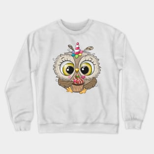 Cute owl with cupcake Crewneck Sweatshirt